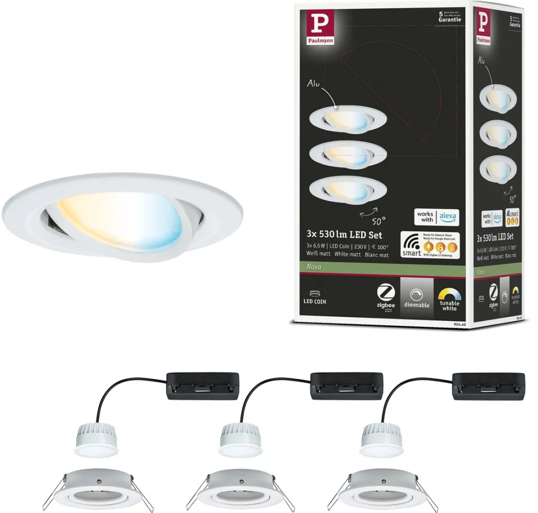 Paulmann Nova Coin LED-inbouwlamp 3x6W 500lm 84mm Tunable White