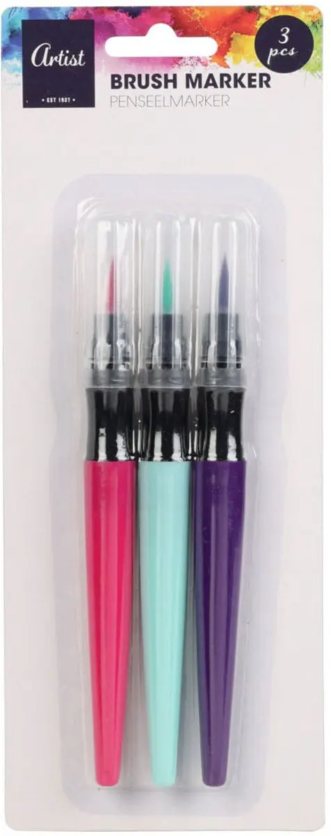 3 Brushpennen roze blauw paars