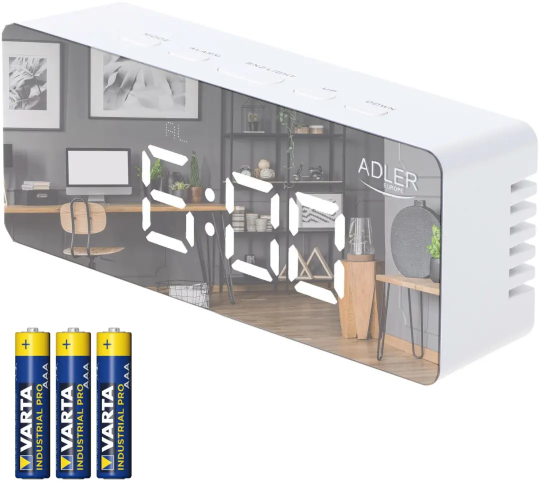 Wekker met LED-display en thermometer Adler AD 1189 W + 3 AAA-alkalinebatterijen