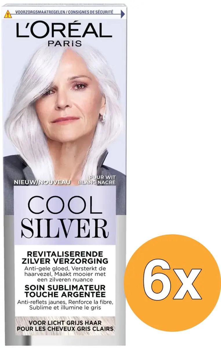6x L'Oréal Paris Cool Silver Puur Wit Revitaliserende Zilver Verzorging (1 stuk