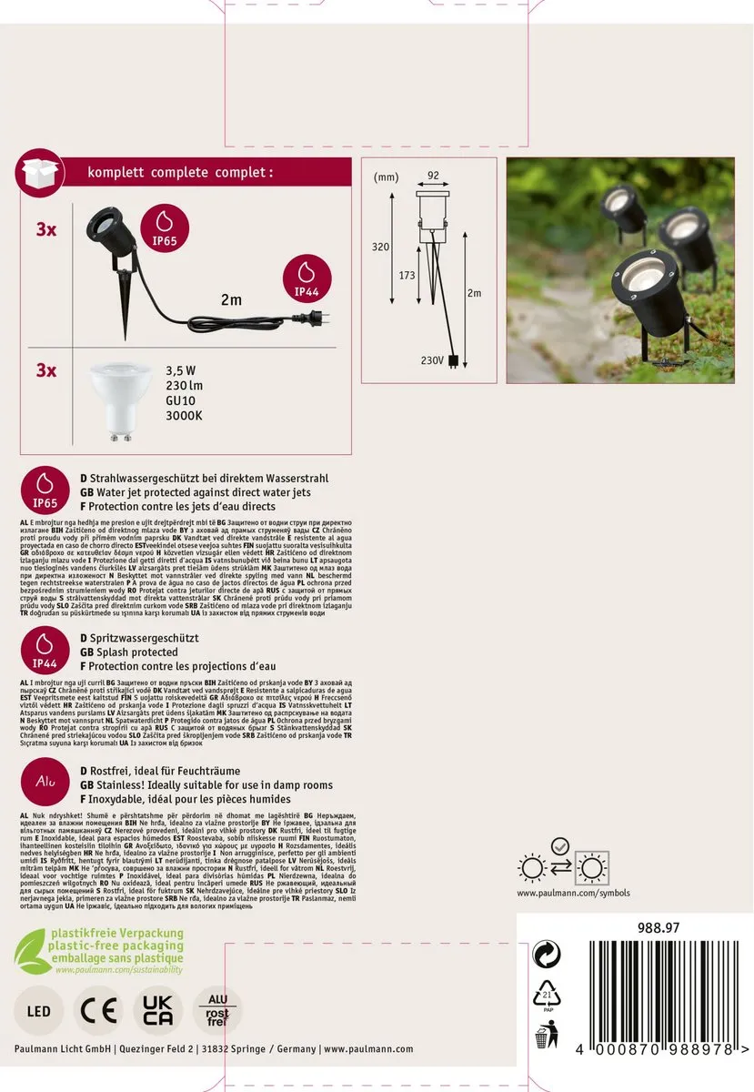 Paulmann LED Tuinspots IP65 3x3,5W 3000K - 3x230lm - Zwart