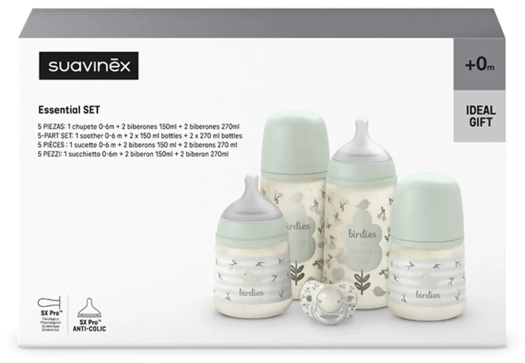 Suavinex Birdies Babystartset - 4 Flessen 150/270ml - Groen - afbeelding 4 van 6