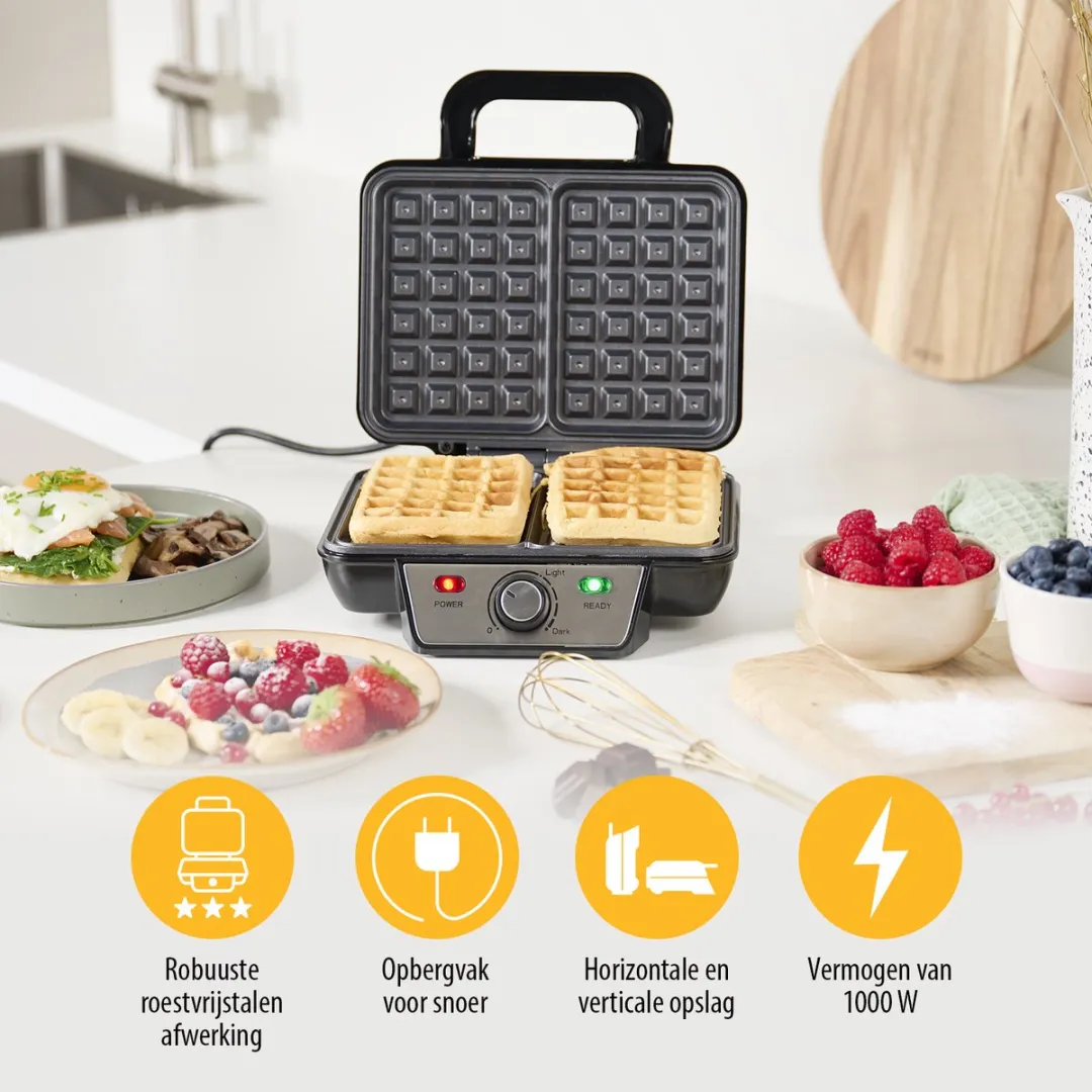 Tristar Wafelijzer WF-2195 1000W - 2 Wafels - Zwart/RVS