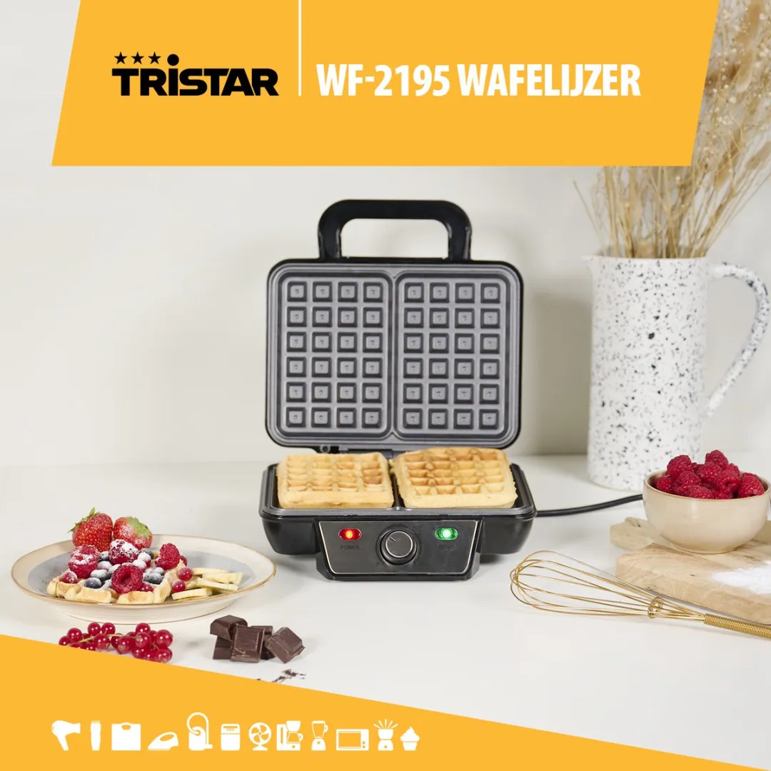 Tristar Wafelijzer WF-2195 1000W - 2 Wafels - Zwart/RVS