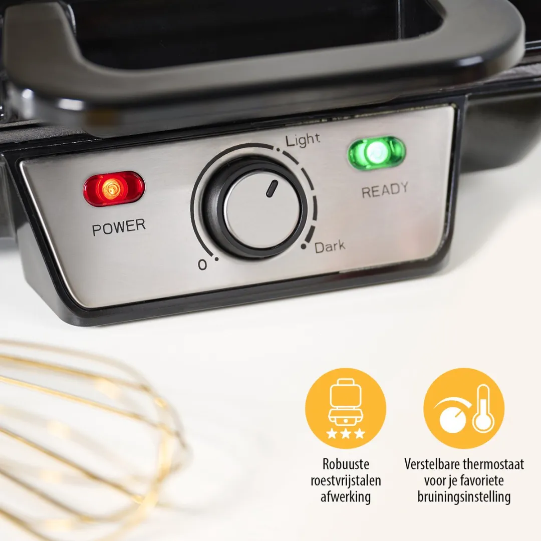 Tristar Wafelijzer WF-2195 1000W - 2 Wafels - Zwart/RVS