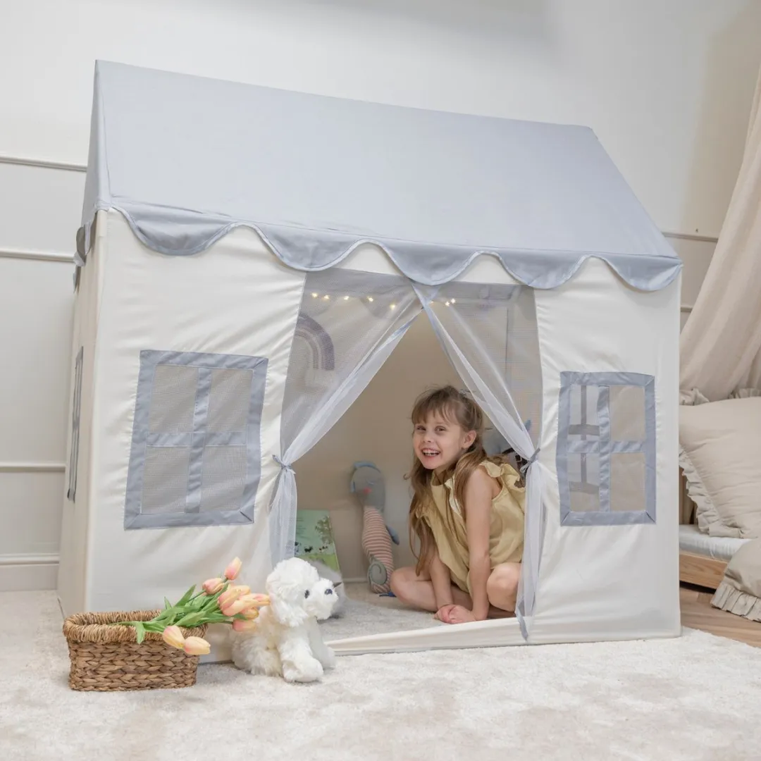 KiddyMoon Kindertent Speelhuisje 300 Ballen - Wit/Grijs