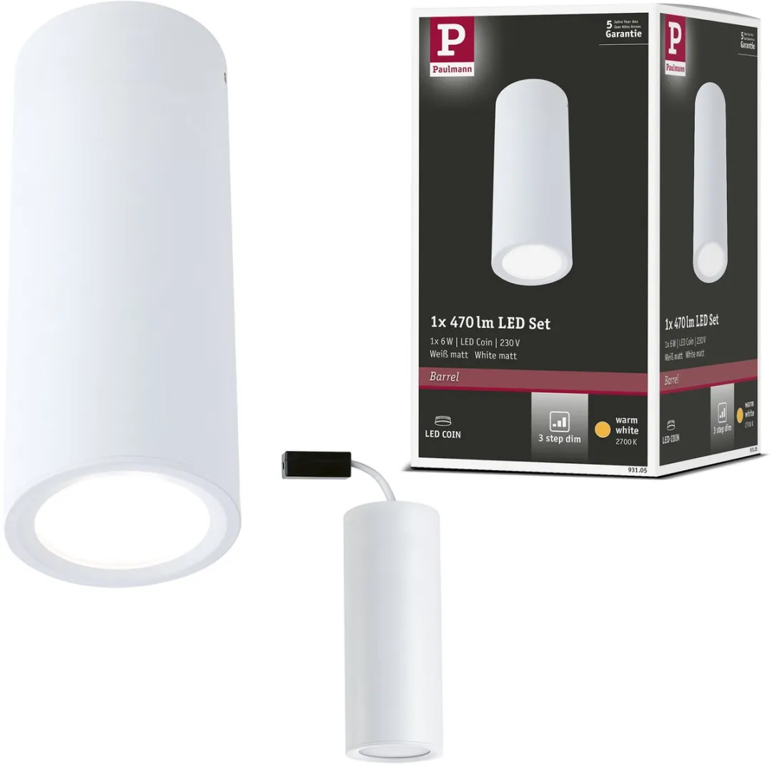 Paulmann LED Plafondlamp 3-Step-Dim Barrel 6W - 2700K