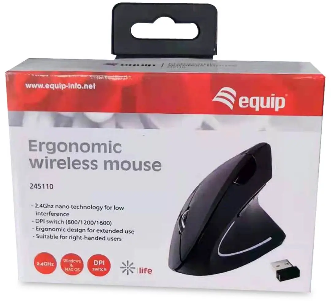 Equip 245110 Ergonomische Muis - Zwart - afbeelding 2 van 6