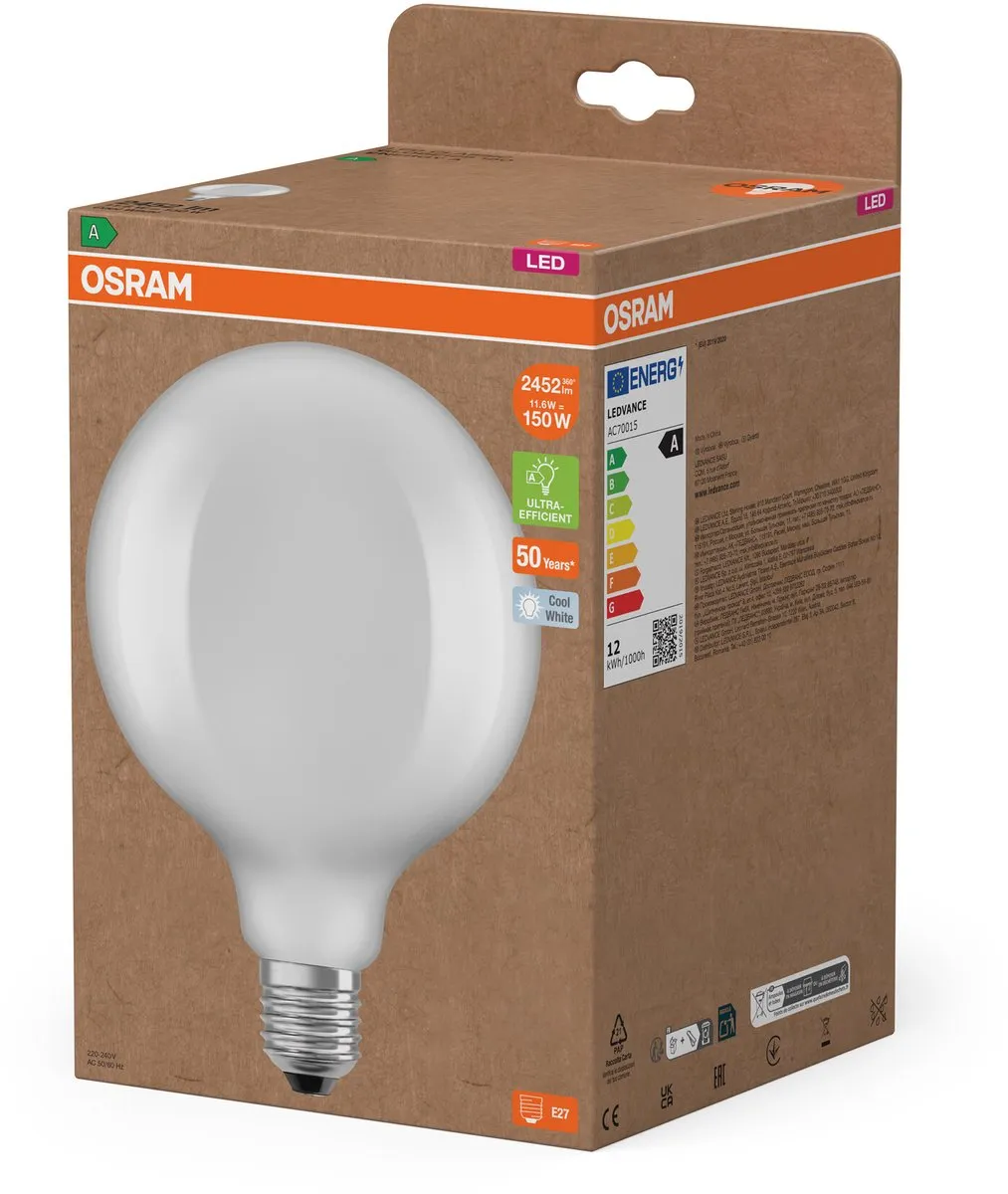 Osram Classic Globe LED E27 11.6W 1521lm Koel wit - afbeelding 6 van 6