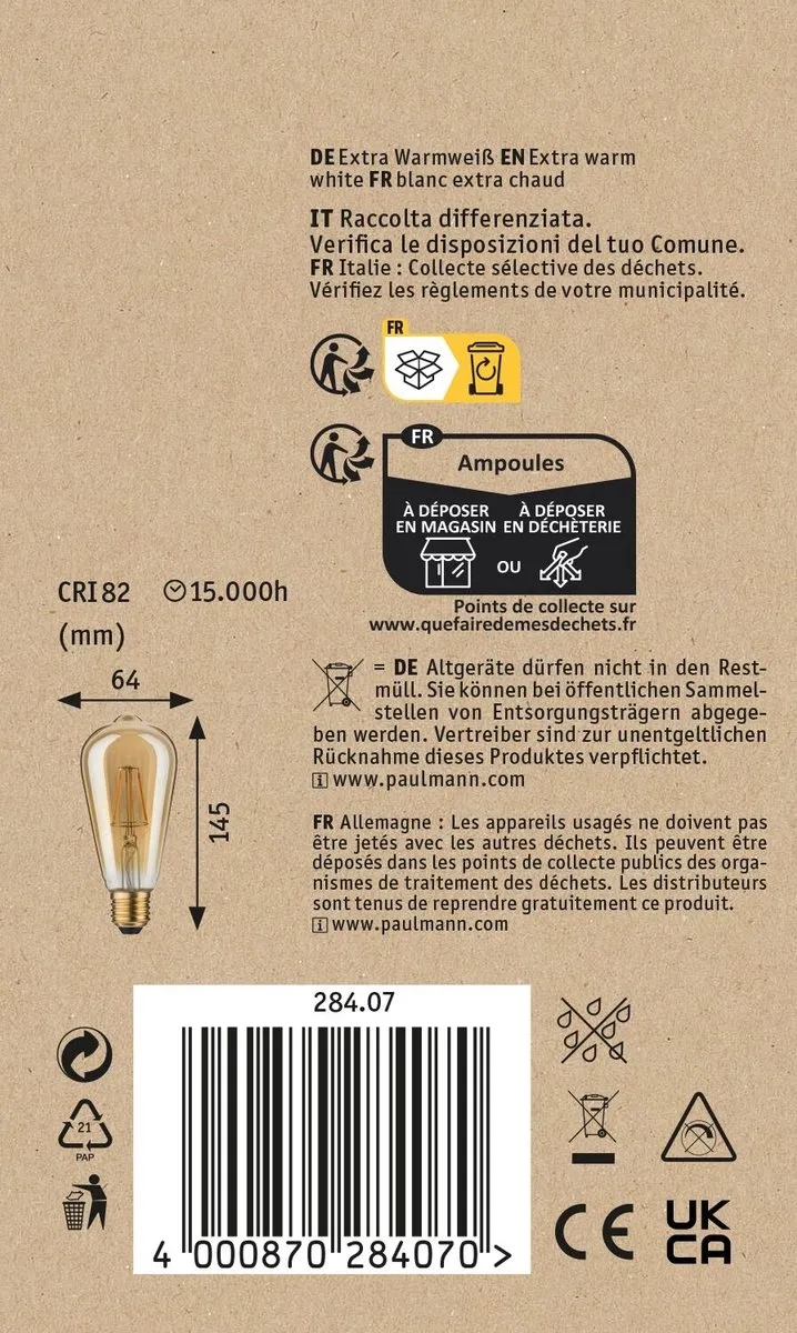 Paulmann 1879 Filament LED-kolf Rustika E27 4,4W 250lm 1800K - Goud - afbeelding 6 van 6