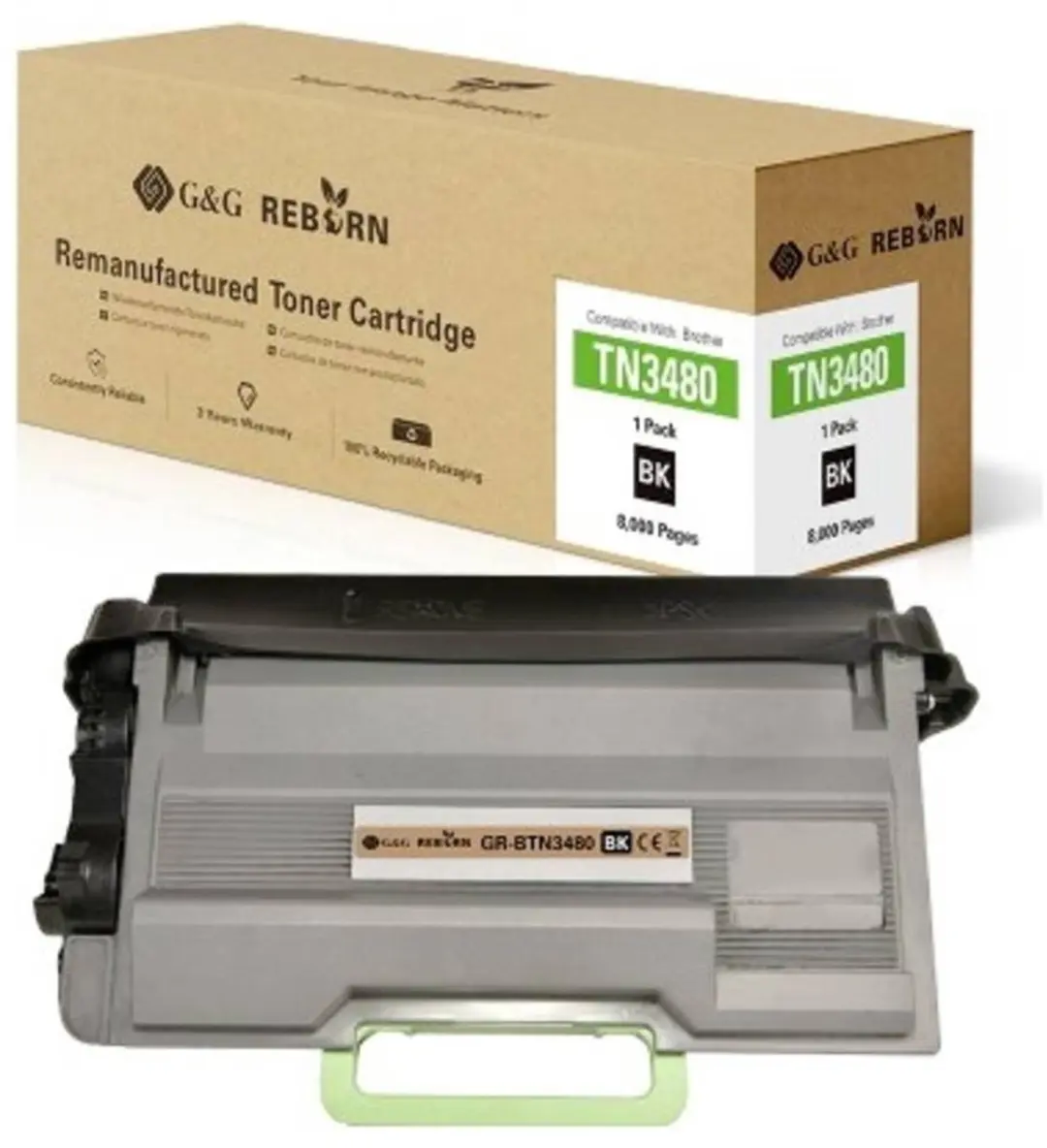 G&G Toner vervangt Brother TN-3480 Zwart 8000 pagina's