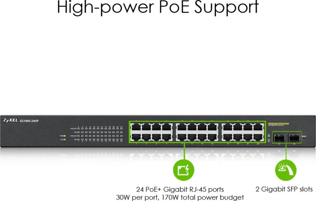 Zyxel GS1900-24HPv2 Switch - 24 Poorten PoE - Zwart - afbeelding 6 van 6