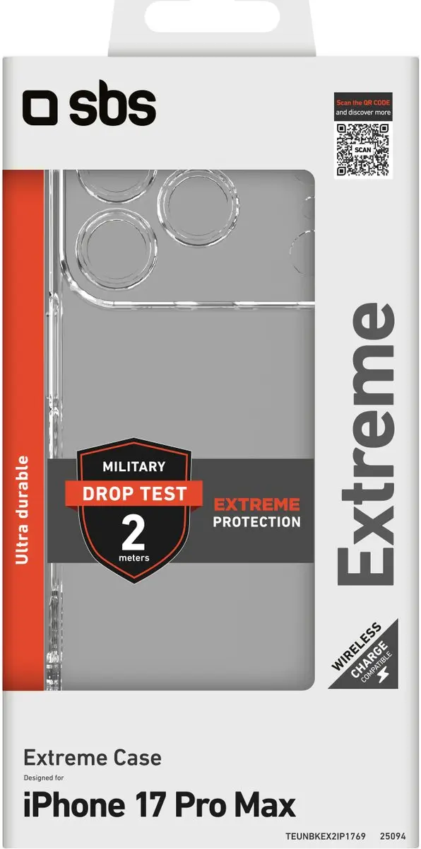 sbs mobile Extreme X2 Cover iPhone 17 Pro Max - Transparant - afbeelding 2 van 3