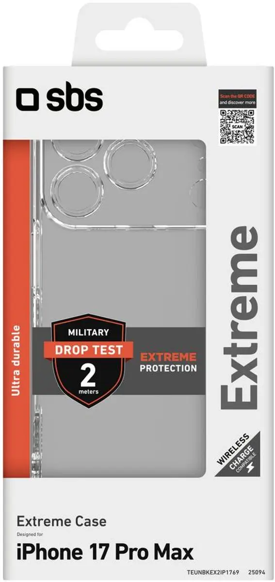 sbs mobile Extreme X2 Cover iPhone 17 Pro Max - Transparant - afbeelding 3 van 3