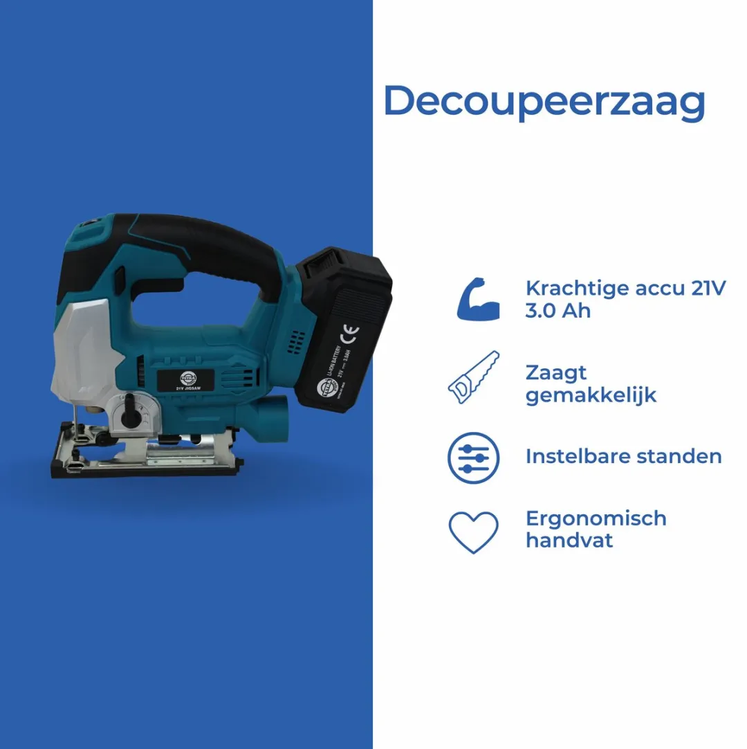 TETRA RT-JS21 - Decoupeerzaag Op Accu - 21V - 3,0Ah Li-ion Batterij - Kunststof koffer