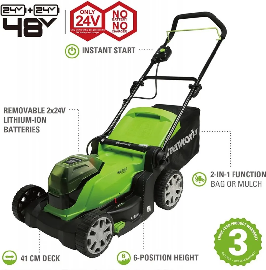 Greenworks G24X2LM41K4X Accu Maaier 48V - 2x Accu 50L