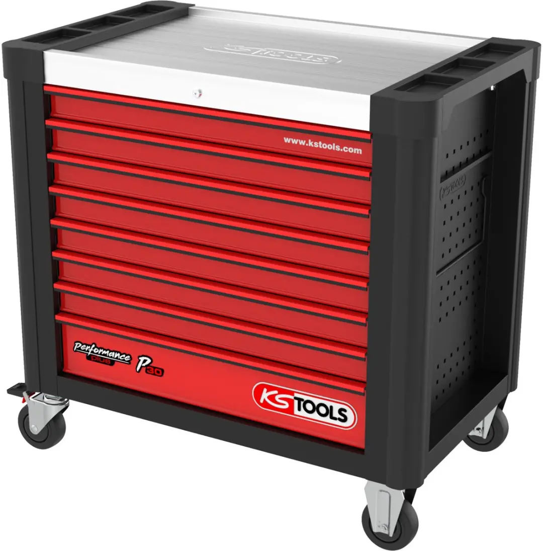 KS TOOLS PERFORMANCEplus P30 ZWART/ROT Werkplaatswagen met 8 lade...