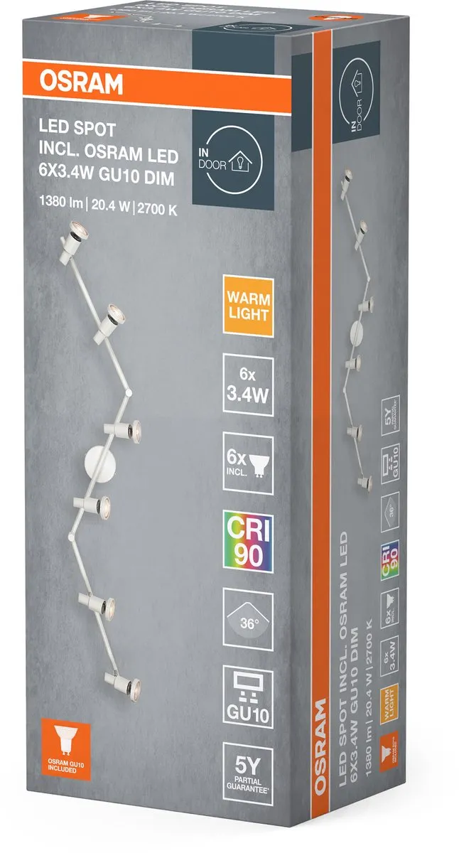 Osram LED Spot GU10 6x3,4W - 1380lm - Warm wit 2700K - 6 Stuks