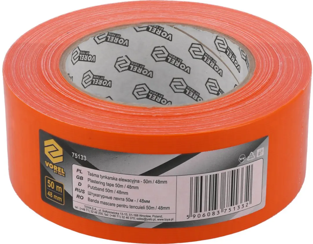 Vorel Gevelpleistertape 75133 - 48mm x 50m - Oranje - afbeelding 2 van 6