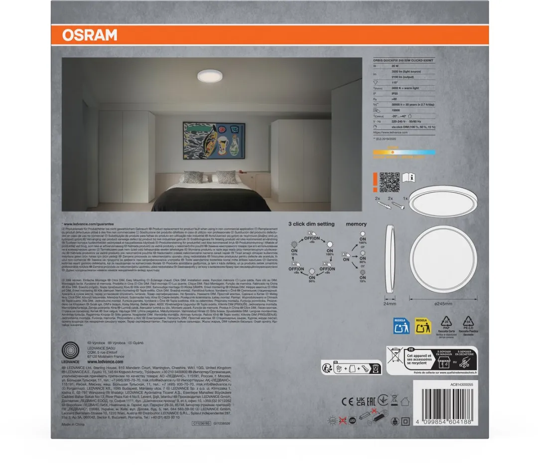 Osram Orbis Quickfix LED Plafondlamp 20W 2100lm - Wit