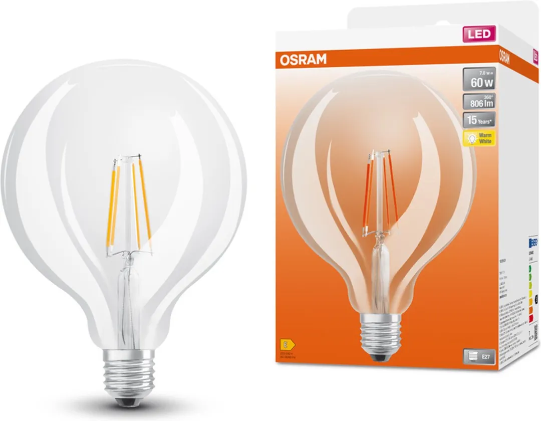 Osram LED Globe E27 7W Warmwit - 2700K - Helder