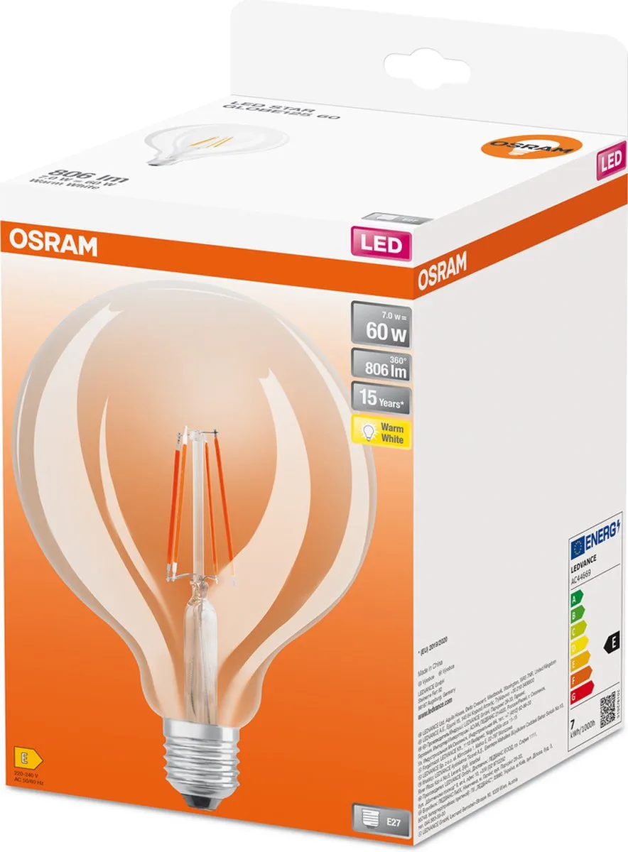 Osram LED Globe E27 7W Warmwit - 2700K - Helder