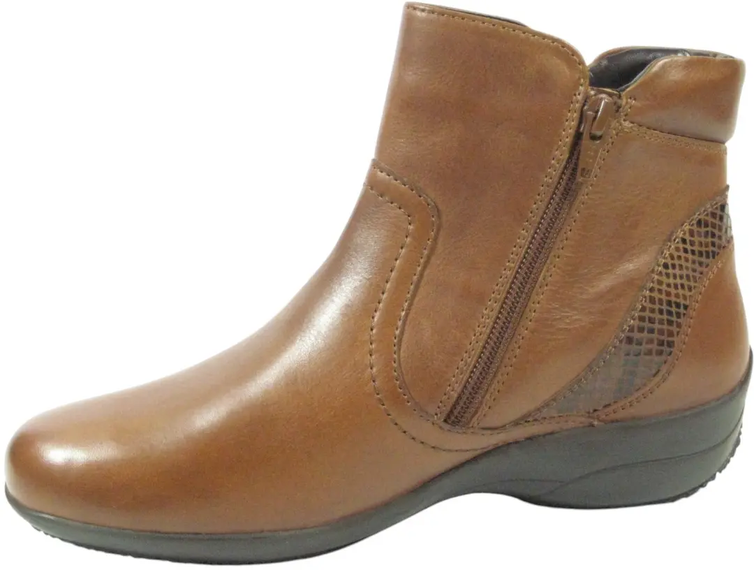 Helioform Dames Enkellaarzen met Twee Ritsen - Cognac - afbeelding 5 van 5