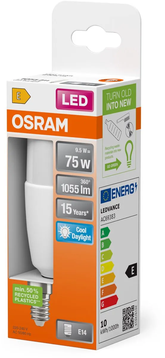 Osram E14 LED Buislamp 9W 6500K - Mat