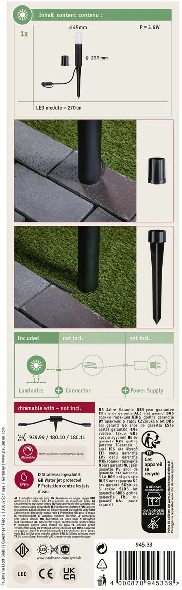 Paulmann Plug & Shine Flarea LED-bolderlamp 3,6W 3000K - Zwart