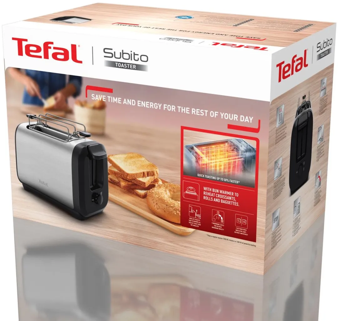 Tefal Subito TT5S1DE0 Broodrooster 2 Sneden - 1300W - Zilver