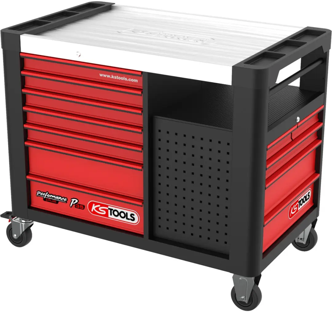 KS TOOLS PERFORMANCEplus P35 ZWART/ROT Werkplaatswagen met 12 lad...