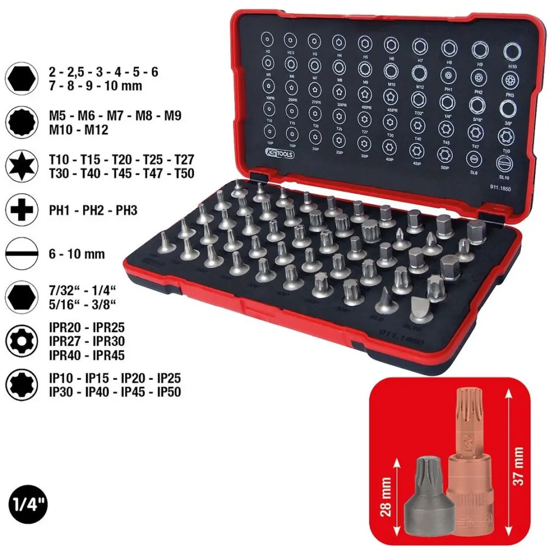 KS Tools 911.1850 1/4" Bitset Extra Kort - 50-delig - afbeelding 5 van 6