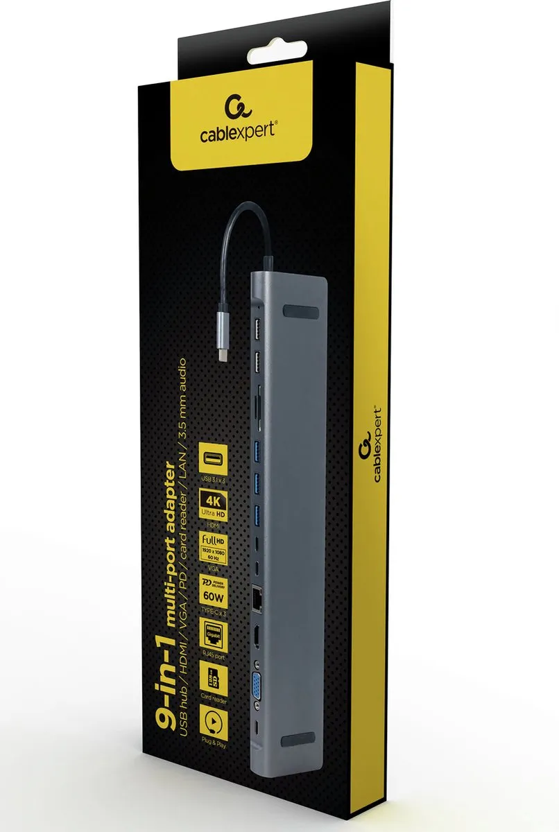 Gembird A-CM-COMBO9-01 USB Hub & Poortreplicator