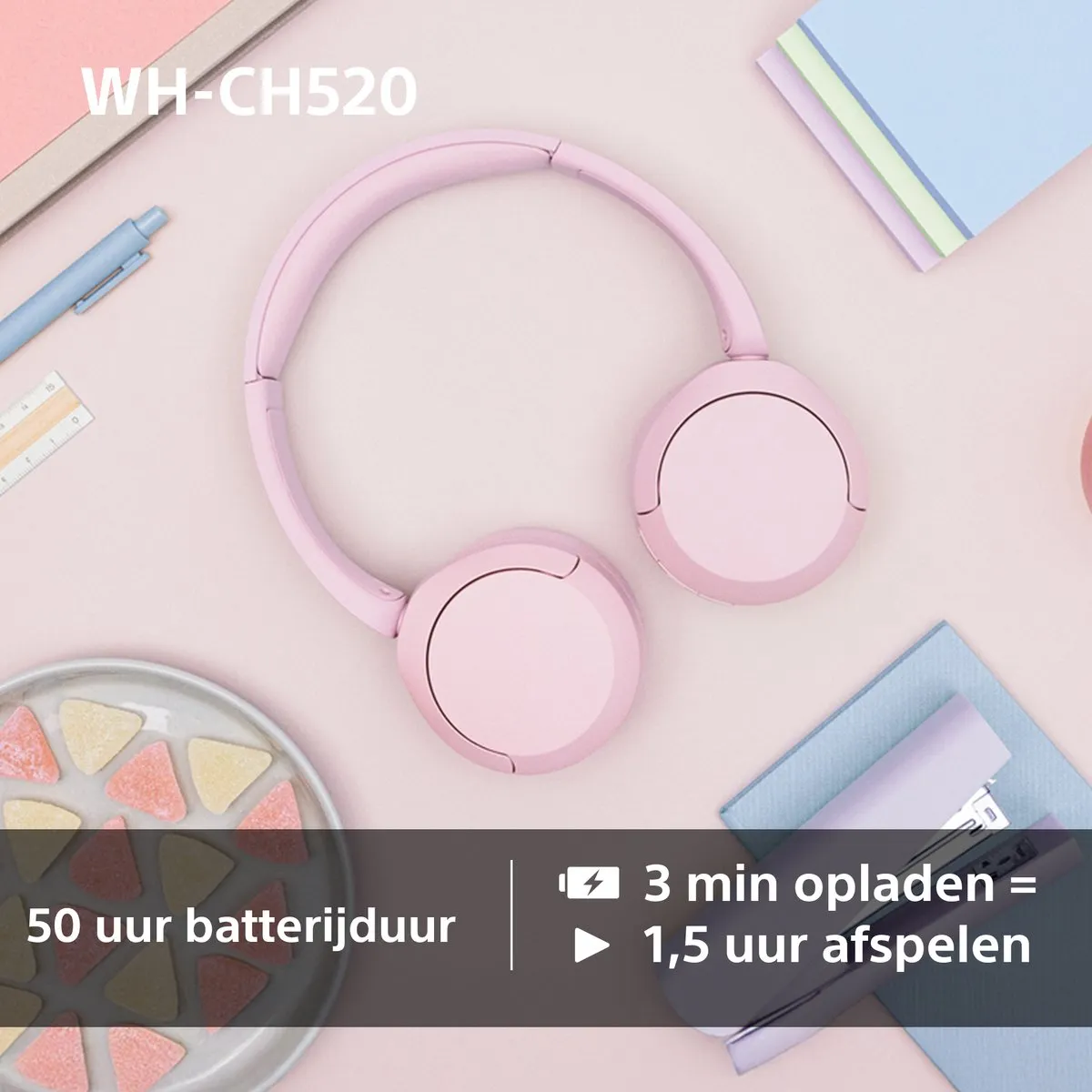 Sony WH-CH520 Draadloze On-Ear Koptelefoon - Roze