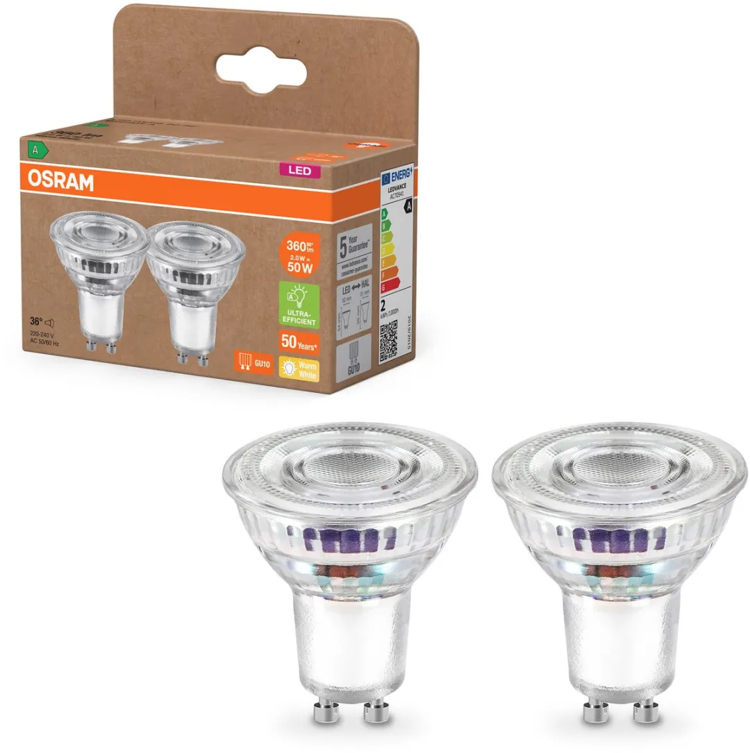 Osram PAR16 LED Reflectorlamp 2W 360lm GU10 - Warm wit - 2 Stuks