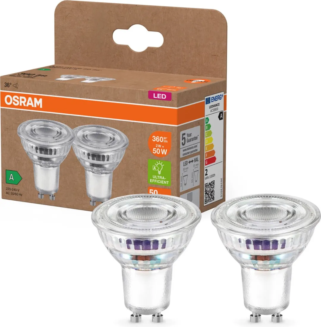 Osram PAR16 LED Reflectorlamp 2W 360lm GU10 - Warm wit - 2 Stuks - afbeelding 6 van 6