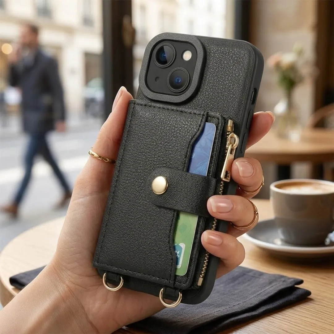 NuveX iPhone 14/13 Hoesje met Portemonnee - Zwart