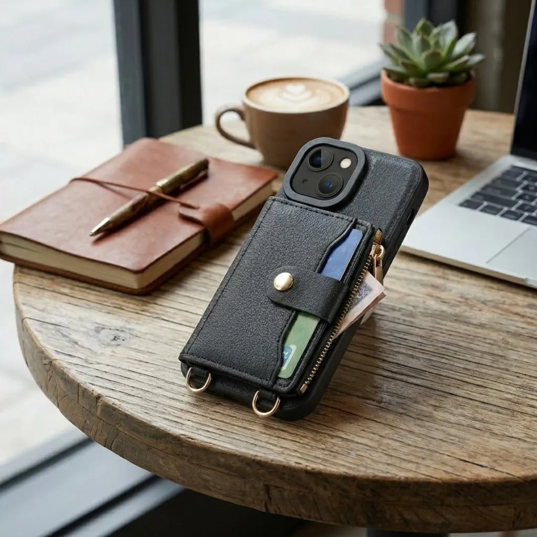 NuveX iPhone 14/13 Hoesje met Portemonnee - Zwart