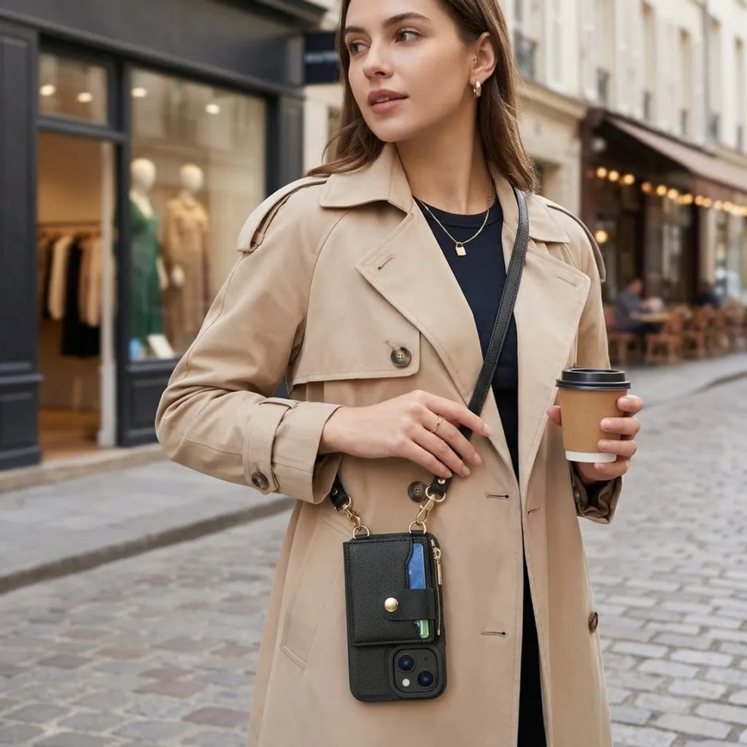 NuveX iPhone 14/13 Hoesje met Portemonnee - Zwart