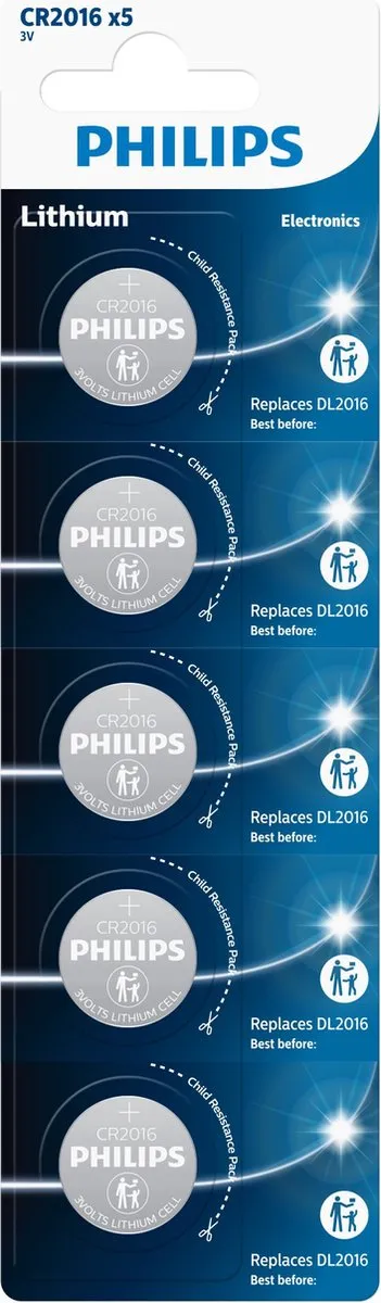 Philips CR2016 Knoopcelbatterijen - 5 Stuks