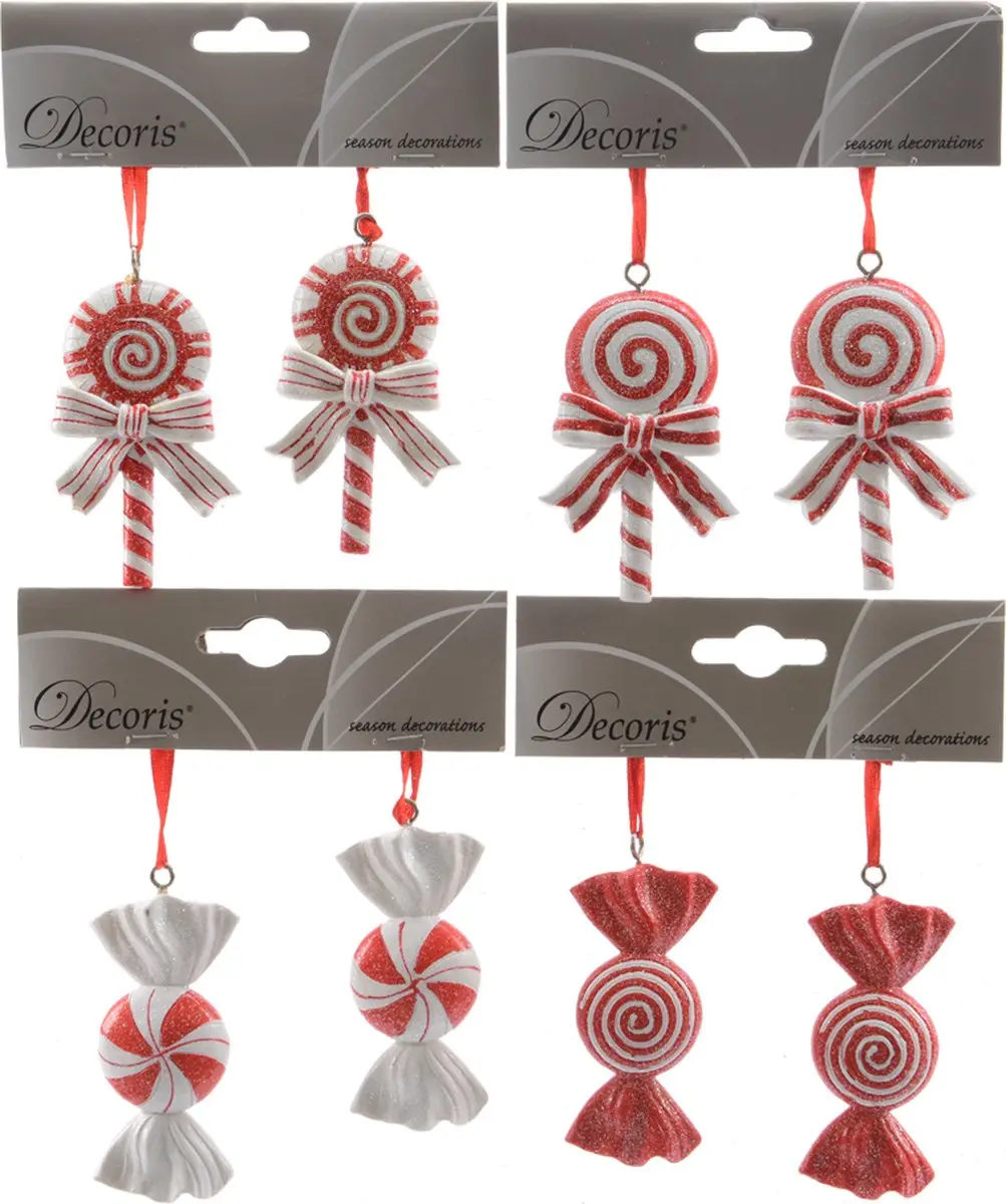 Snoep poly l5b1h7.5 cm rood a4 2st kerst Decoris