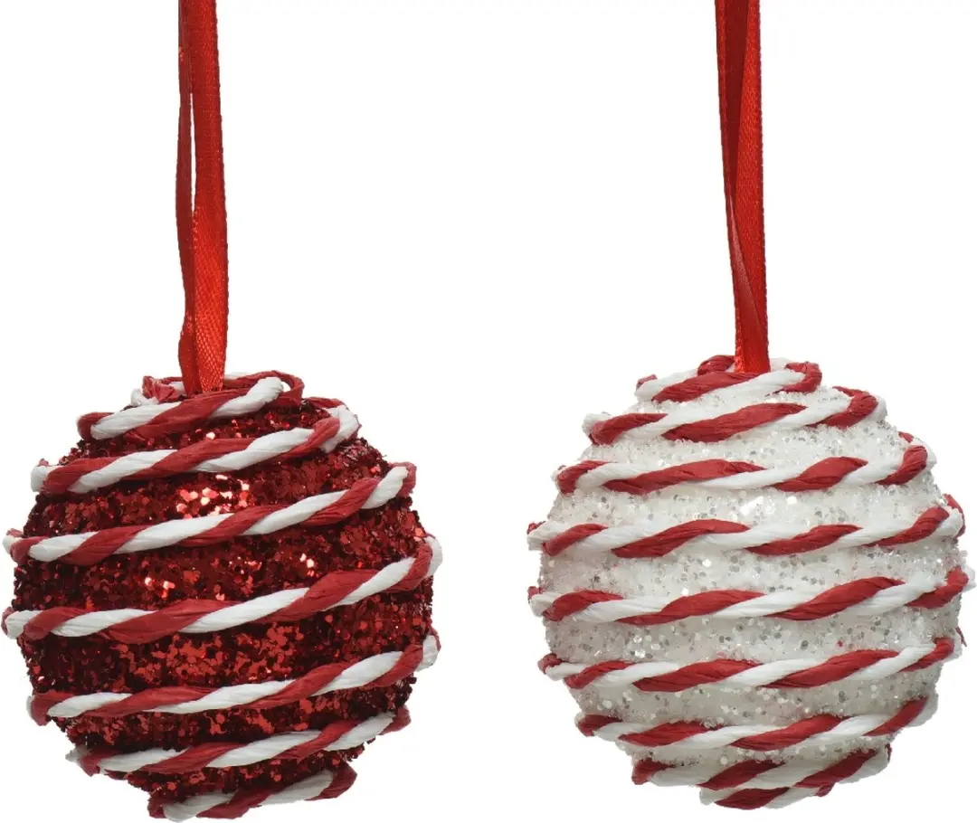 Kerstbal foam hang d6 cm rood/wit a2 hangdeco Decoris