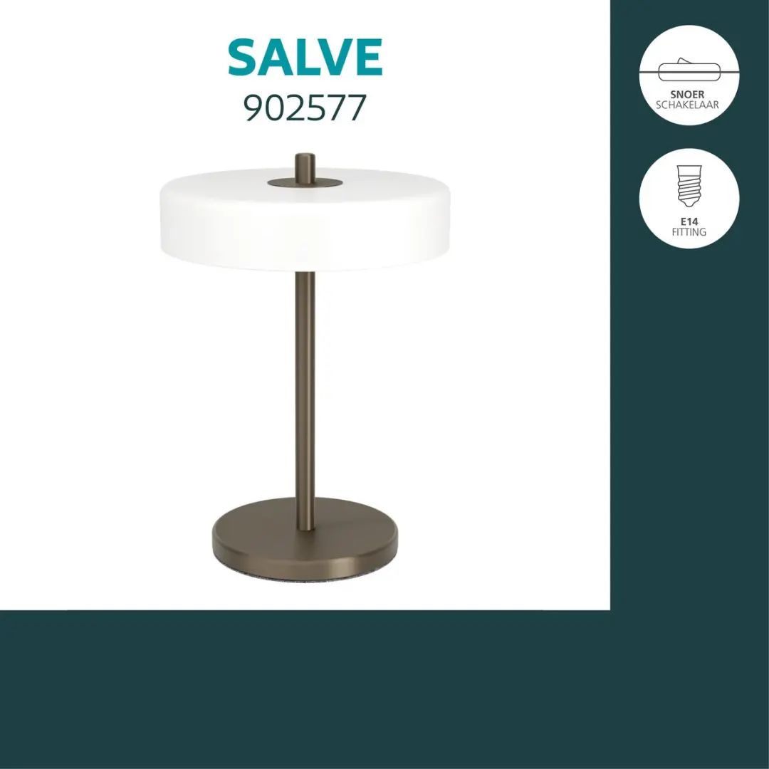 EGLO Salve Tafellamp - E14 - Donker Brons/Wit - afbeelding 3 van 6
