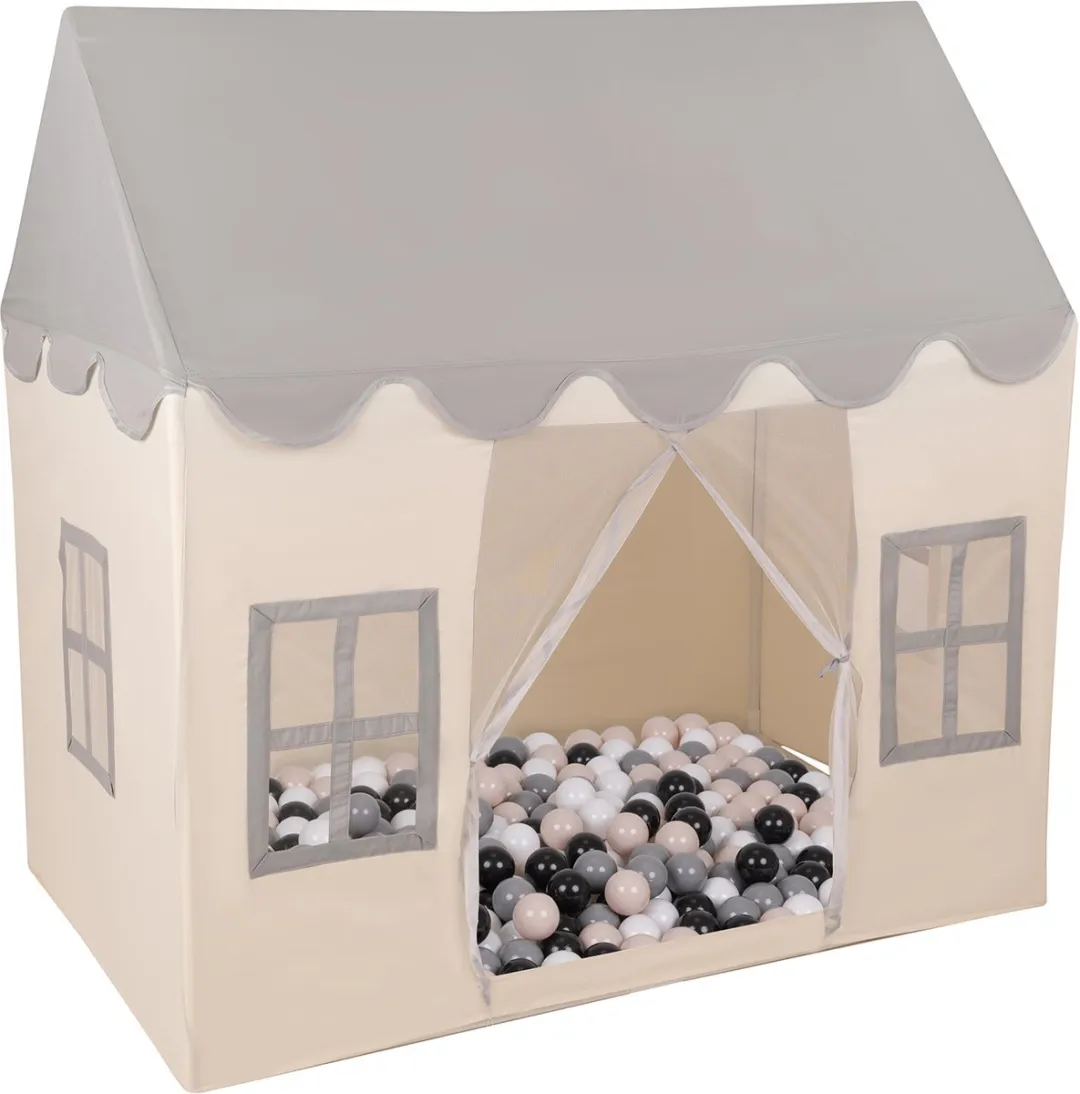 KiddyMoon Kindertent Speelhuisje 200 Ballen - Wit/Grijs/Beige
