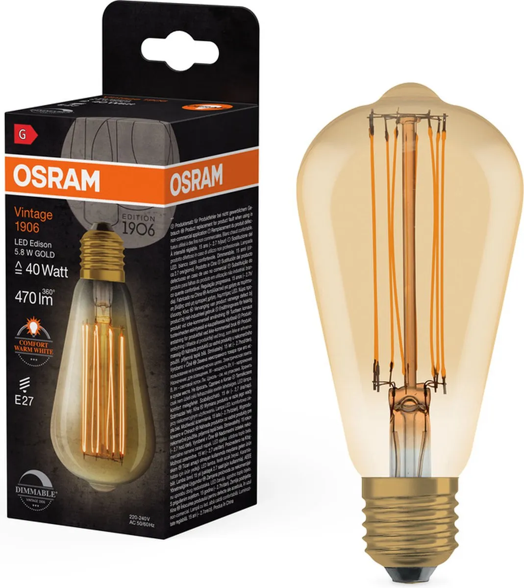 Osram Dimbare LED Vintage Edition E27 ST64 5.8W - 2200K - Helder glas