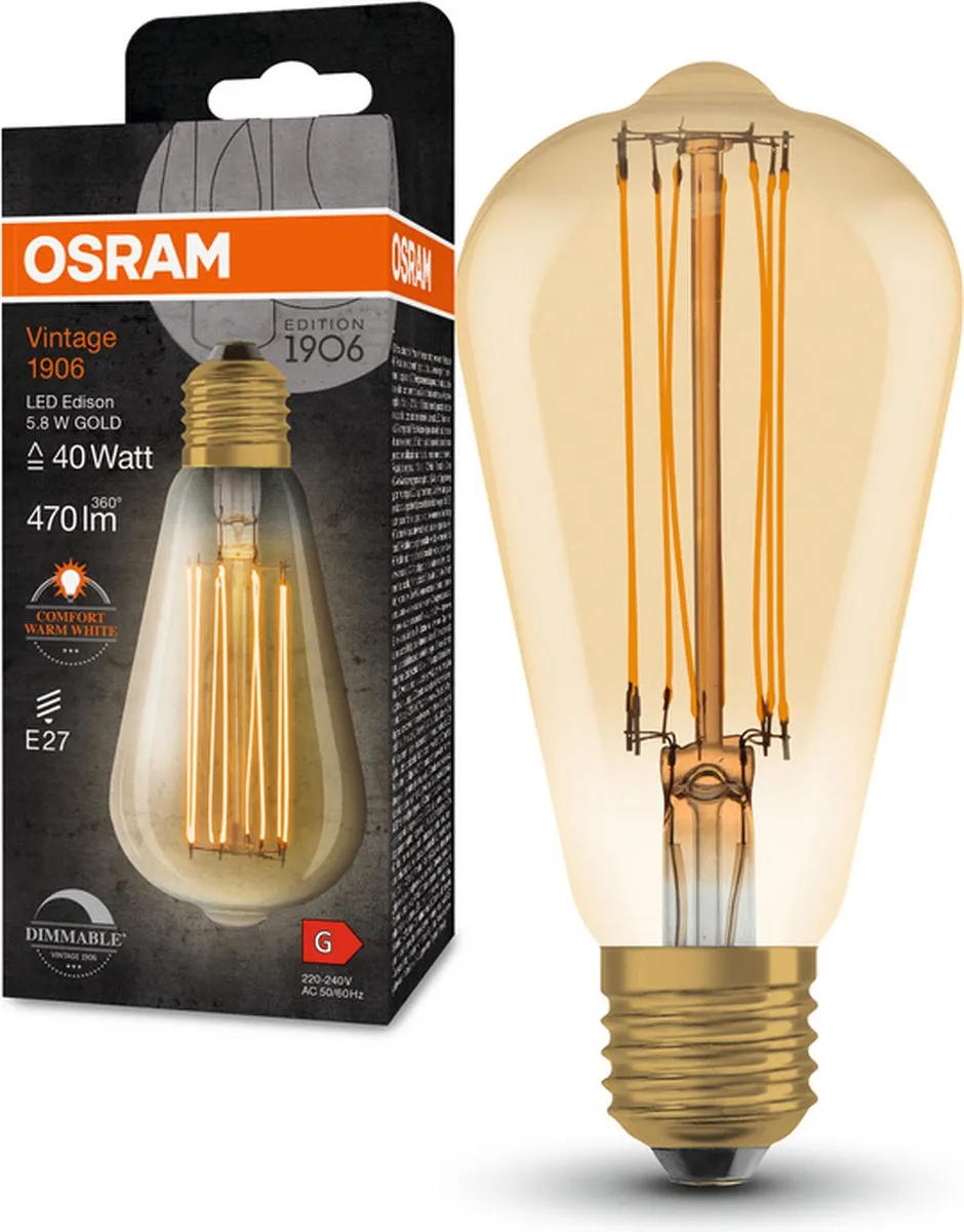 Osram Dimbare LED Vintage Edition E27 ST64 5.8W - 2200K - Helder glas - afbeelding 6 van 6