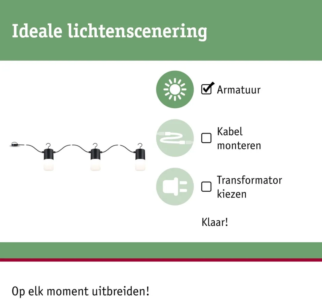 Paulmann Plug & Shine LED-lichtketting Tubs IP44 - 3x2W - Antraciet