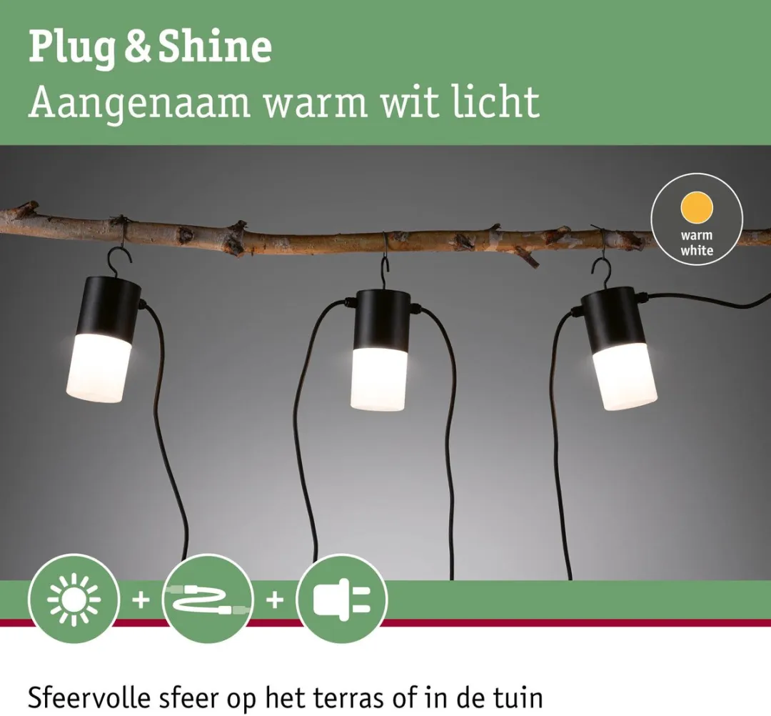 Paulmann Plug & Shine LED-lichtketting Tubs IP44 - 3x2W - Antraciet