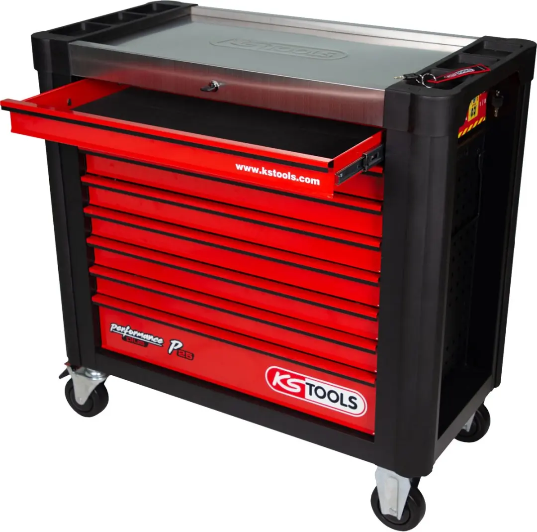 KS TOOLS PERFORMANCEplus P25 ZWART/ROT Werkplaatswagen met 8 lade...
