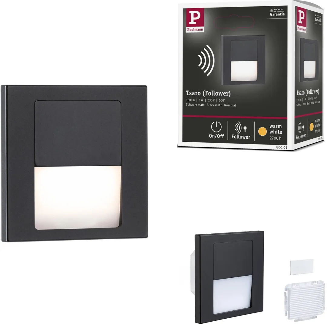 Paulmann Tsaro LED-wandinbouwlamp 1W 80lm 2700K - Zwart mat